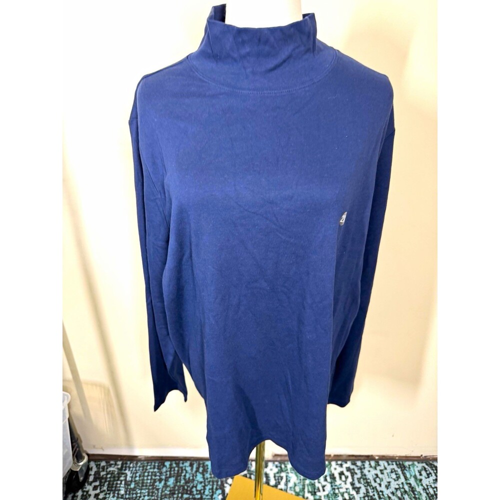 Laura Scott Womens Pullover T-Shirt 2X Plus Navy Solid Mock Neck Long Sleeve 402